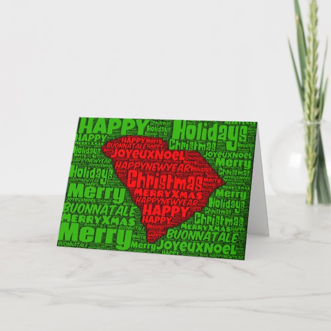 South Carolina Map Word Art Christmas Card Holiday (Front)