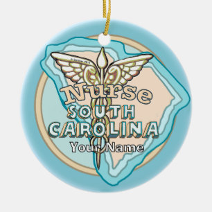 South Carolina Nurse Caduceus Ceramic Tree Decoration