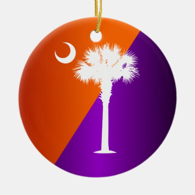 South Carolina Orange & Purple Ceramic Tree Decoration (Front)