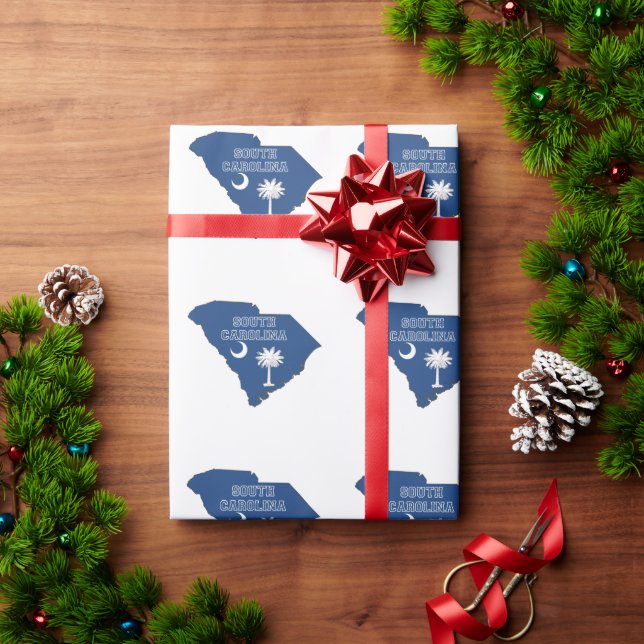 South Carolina Outline Map Shaped State Flag Wrapping Paper (Holiday Gift)