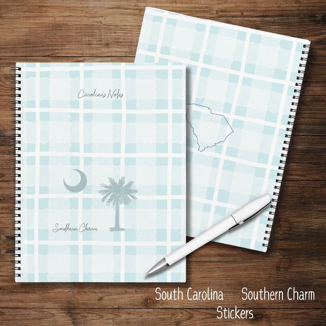 South Carolina Palmetto State Spiral Notebook (Personalize your notebook to make it uniquely yours. A rustic plaid notebook with the SC flag Palm)