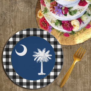 South Carolina Plate, buffalo plaid, Carolina Flag Paper Plate