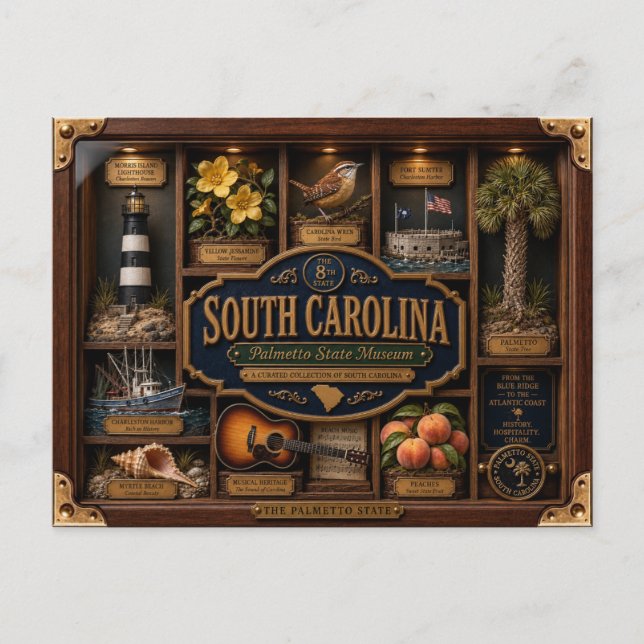 South Carolina Shadow Box 3D Figurine State Postcard (Front)