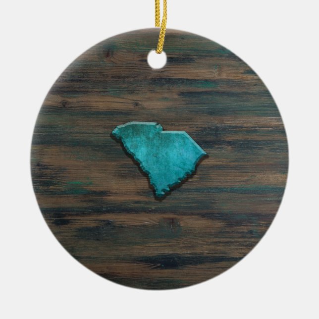 South Carolina Shape Teal Ceramic Tree Decoration (Front)