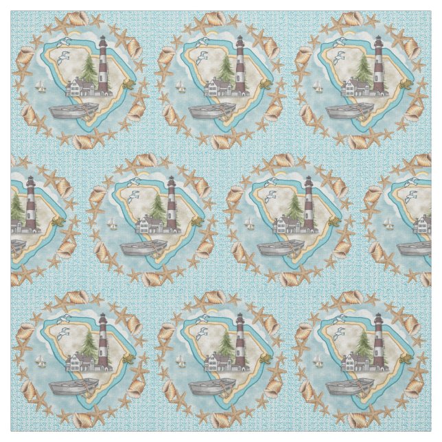 South Carolina Shells Lighthouse Fabric (Swatch)