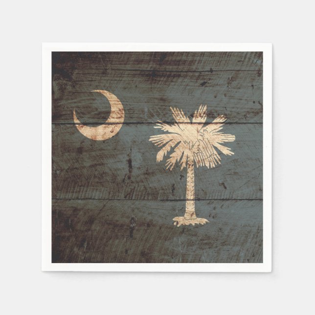 South Carolina State Flag on Old Wood Grain Napkin (Front)