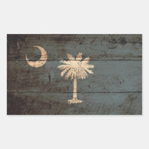 South Carolina State Flag on Old Wood Grain Rectangular Sticker