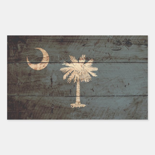 South Carolina State Flag on Old Wood Grain Rectangular Sticker (Front)