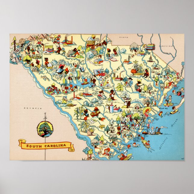 South Carolina Vintage Map Poster (Front)