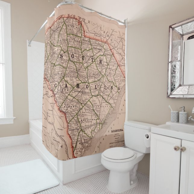 South Carolina Vintage Map Shower Curtain (In Situ)