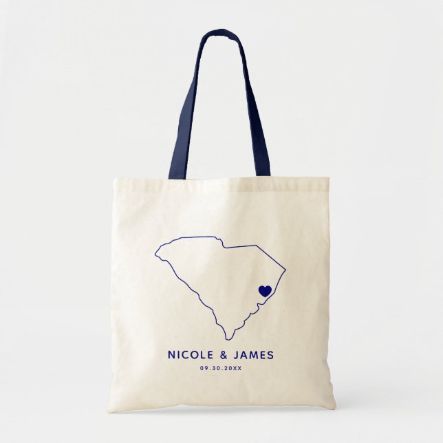 South Carolina Wedding Welcome Bag Map Tote, Navy (Front)