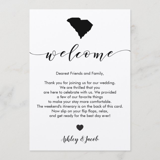 South Carolina Wedding Welcome Letter & Itinerary Programme (Front)