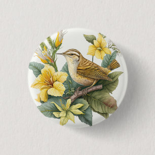 South Carolina Yellow Jessamine Carolina Wren 3 Cm Round Badge
