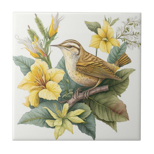 South Carolina Yellow Jessamine Carolina Wren Tile (Front)