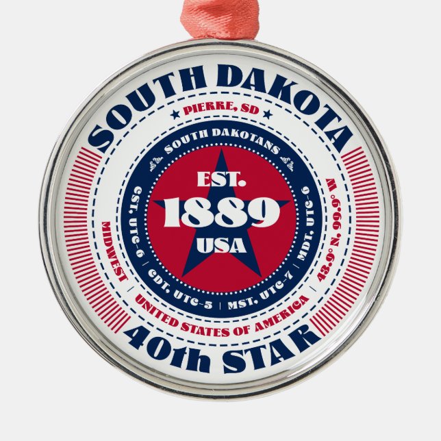 South Dakota 40th State Christmas Ornament (Front)