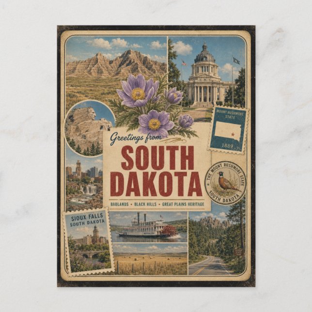 South Dakota Authentic Vintage Style Postcard (Front)