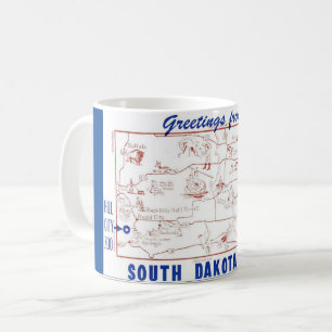 South Dakota Blue & White Postcard Map Mug