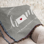 South Dakota Home State Personalised Throw Blanket<br><div class="desc">Show some home state pride with this cute rustic grey throw blanket featuring "home" in white calligraphy script lettering with a silhouette map of the state of South Dakota standing in for the letter "O." A red heart illustration inside the state map completes the design; you can change the position...</div>