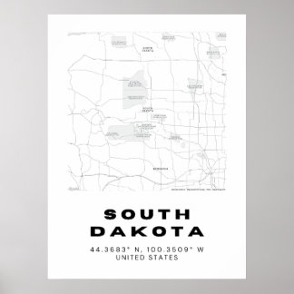 South Dakota Map Design Poster
