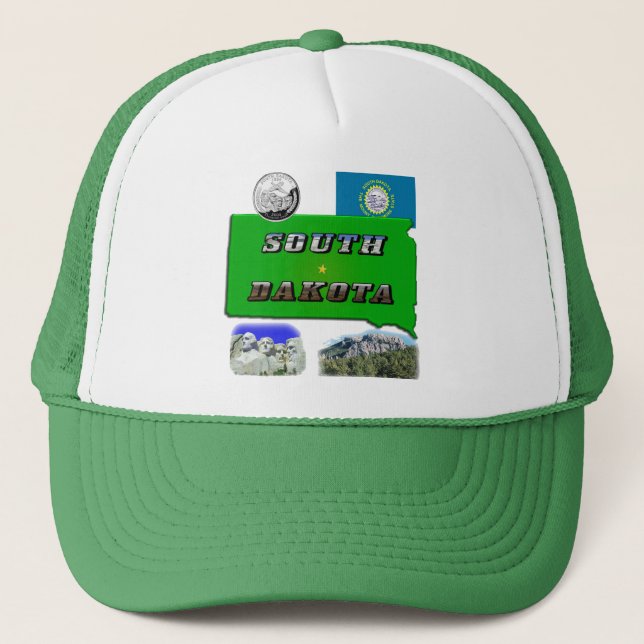 South Dakota Map, Photo Text, Faux Quarter Trucker Hat (Front)