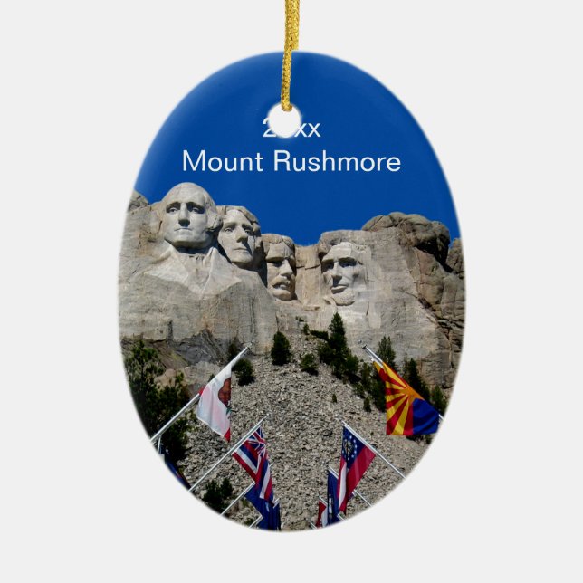 South Dakota Mount Rushmore Ceramic Tree Decoration (Front)