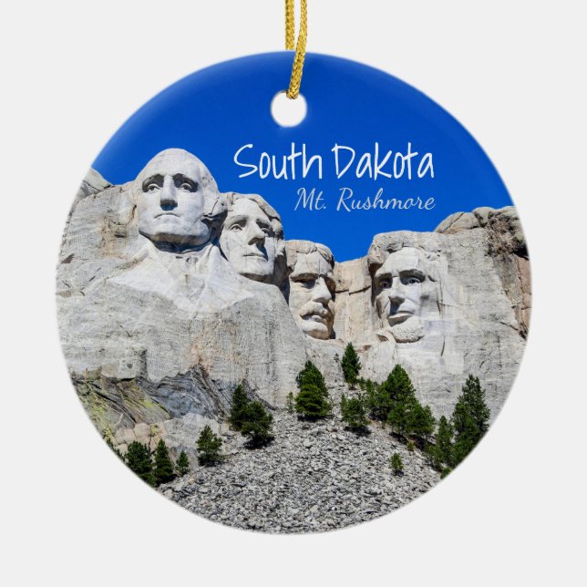 South Dakota Mount Rushmore Ceramic Tree Decoration (Front)