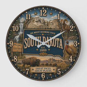South Dakota Mount Rushmore Rustic Wall Art Large Clock