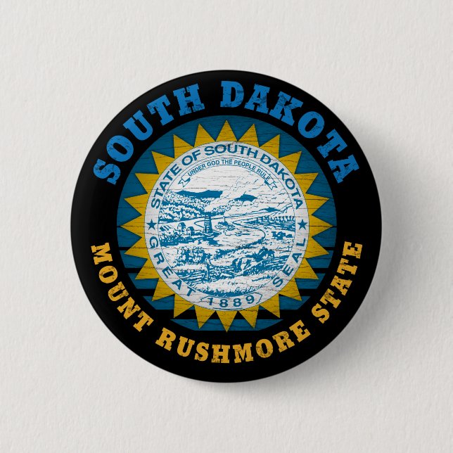 SOUTH DAKOTA MOUNT RUSHMORE STATE FLAG 6 CM ROUND BADGE (Front)