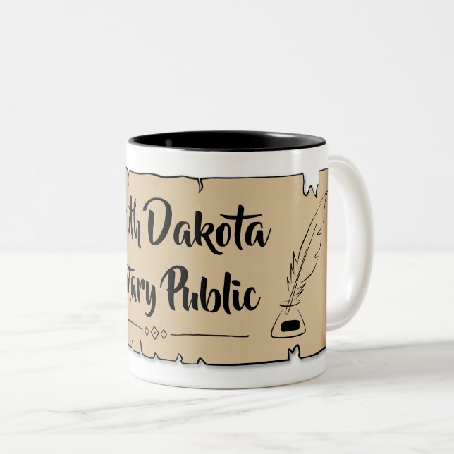 South Dakota Notary Public Scroll Feather Quill Two-Tone Coffee Mug (Front Right)