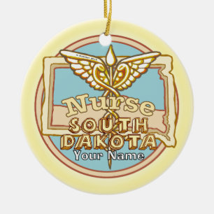 South Dakota Nurse Caduceus  Ceramic Tree Decoration