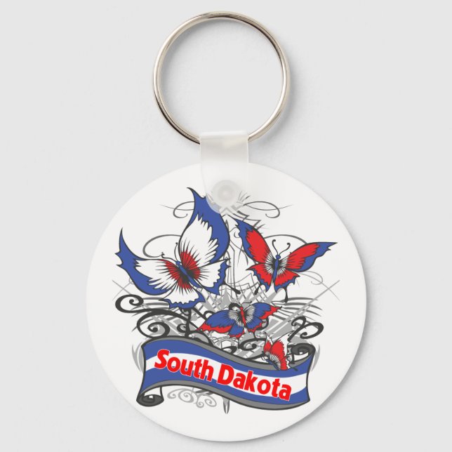 South Dakota Patriotism Butterfly Key Ring (Front)