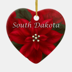 South Dakota Poinsettia Heart Ornament