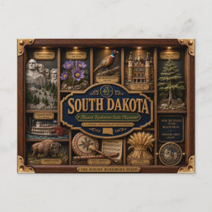 South Dakota Shadow Box 3D Figurine State Postcard