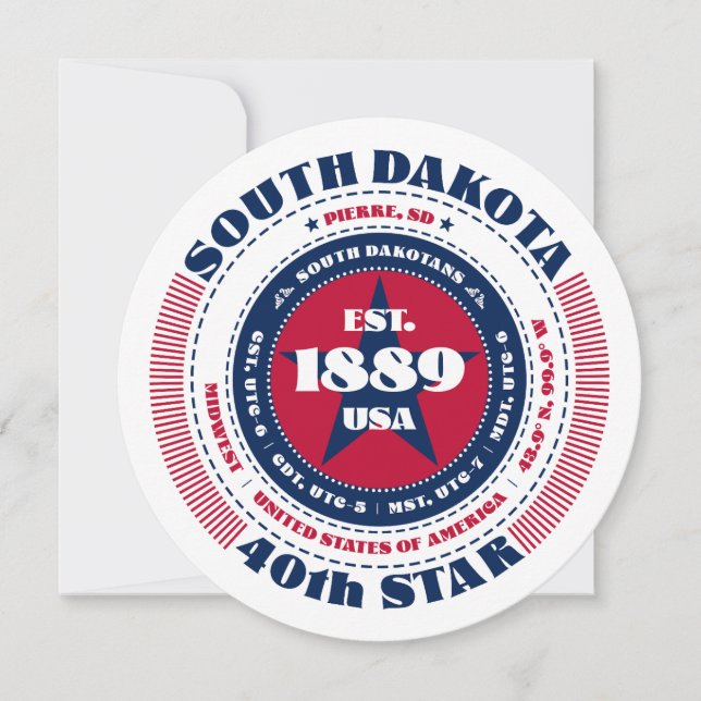 South Dakota State Circular Typography Flat Card (Front)