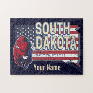South Dakota United States Retro State Map Vintage Jigsaw Puzzle