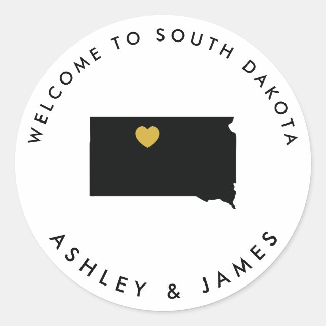 South Dakota Wedding Welcome Sticker Tag Gold (Front)