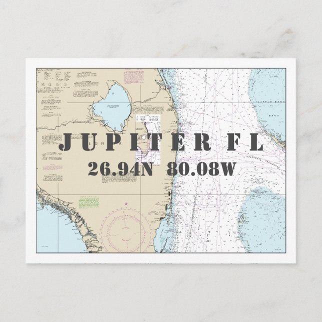 South Florida Nautical Chart Latitude Longitude Postcard (Front)