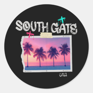 South Gate California Retro Surfer Vintage Beach M Classic Round Sticker