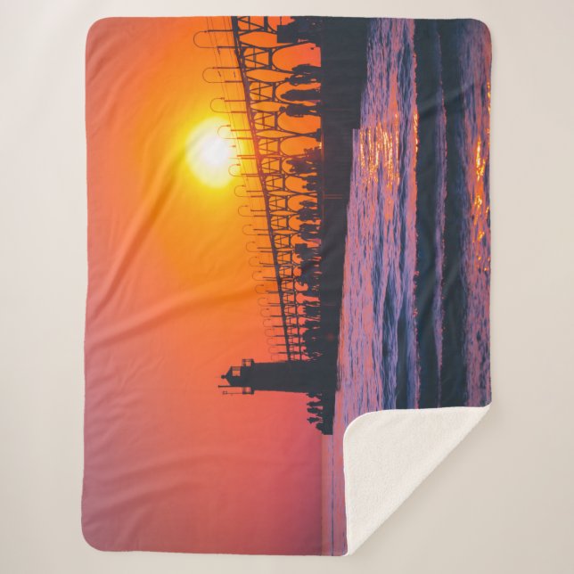 South Haven, MI Lighthouse Sherpa Blanket  (Front)