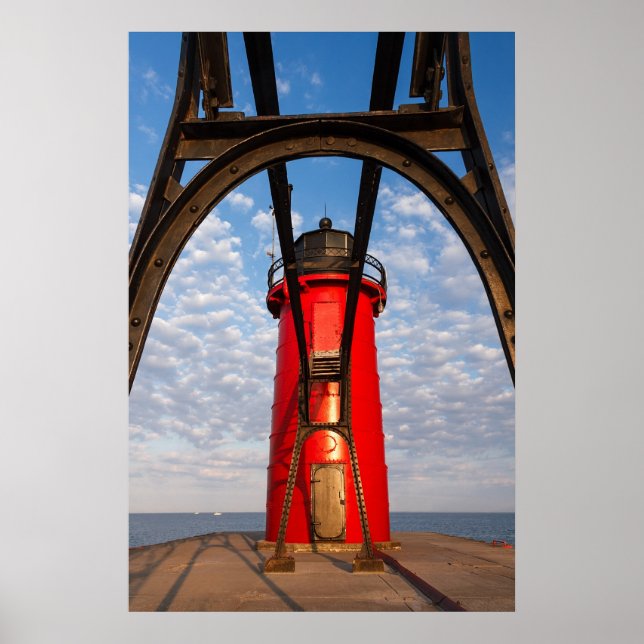 South Haven, Michigan Lighthouse and Catwalk Print (Front)