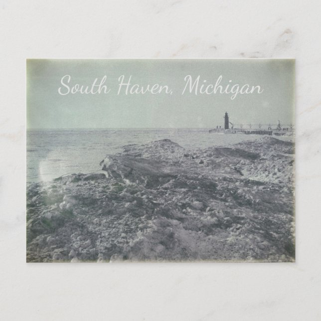 South Haven, Michigan Vintage Icebergs Lighthouse Postcard (Front)