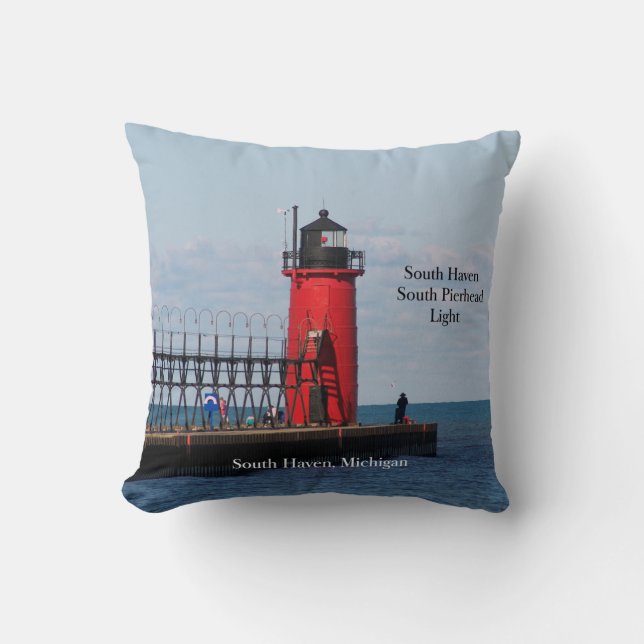 South Haven South Pierhead Light square pillow (Front)