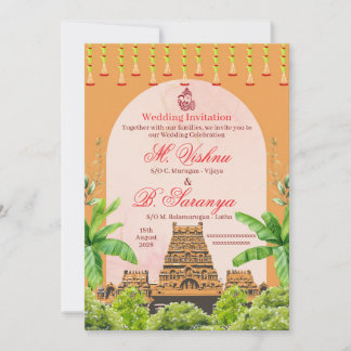South Indian Hindu Temple & Banana Leaf Wedding In Invitation