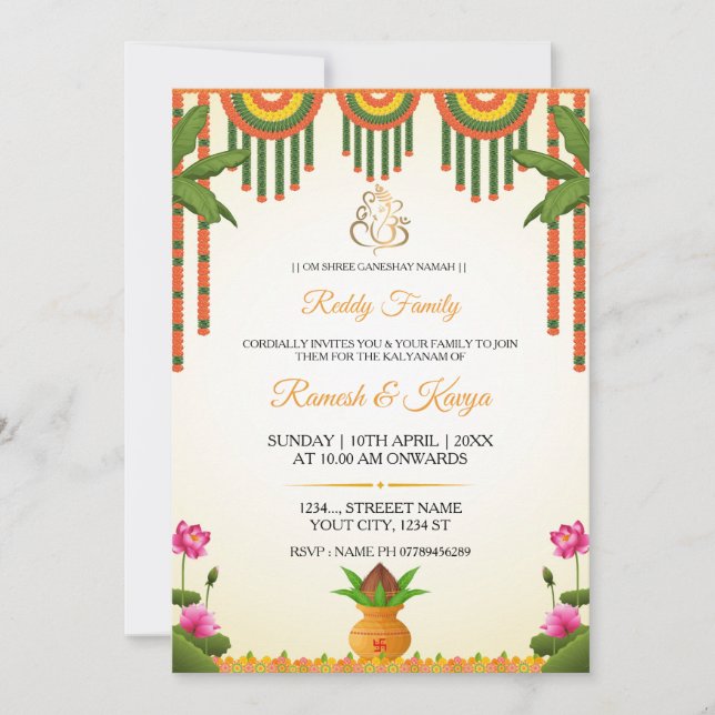 South Indian Kalyanam Wedding Invitation Card (Front)