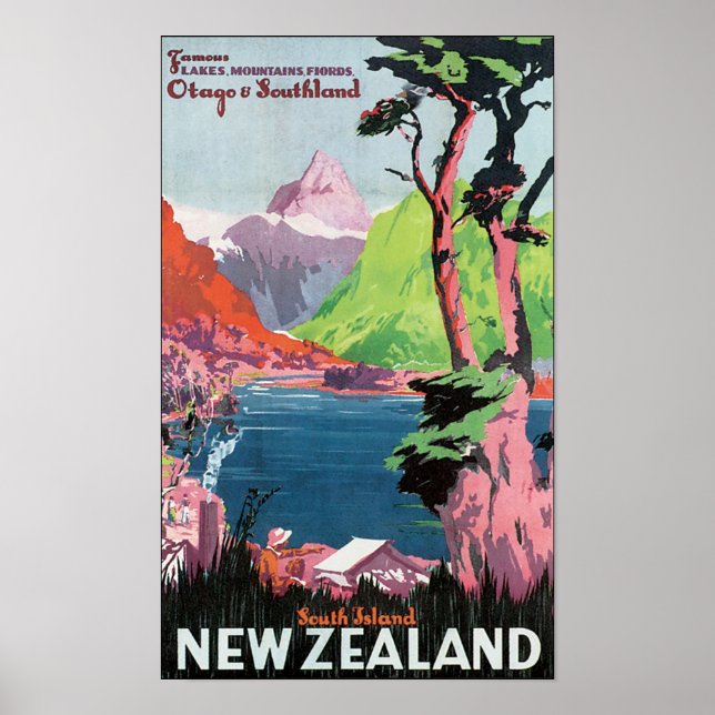 South Island New Zealand Travel Poster (Front)