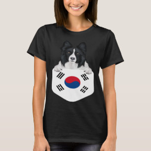 South Korea Flag Border Collie Dog In Pocket T-Shirt