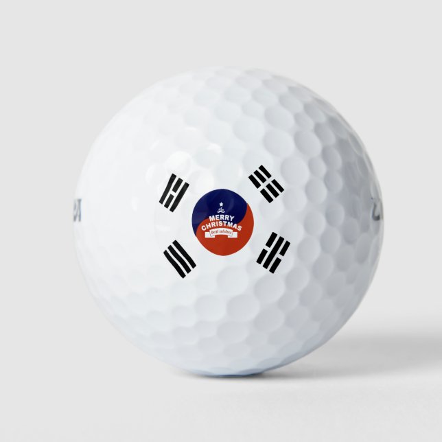 South Korea Flag Christmas: Merry Christmas Wishes Golf Balls (Front)