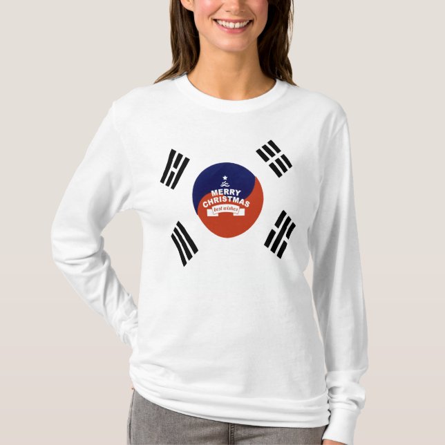 South Korea Flag Christmas: Merry Christmas Wishes T-Shirt (Front)