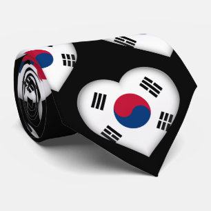 South Korea Flag Colours Heart Pattern Neck Tie