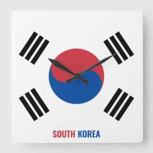 South Korea Flag Dazzling Patriotic Square Wall Clock